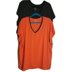 2 Womens Plus Size 3X 30 32 Top Orange and Dark Green Poly Spandex Full Beauty